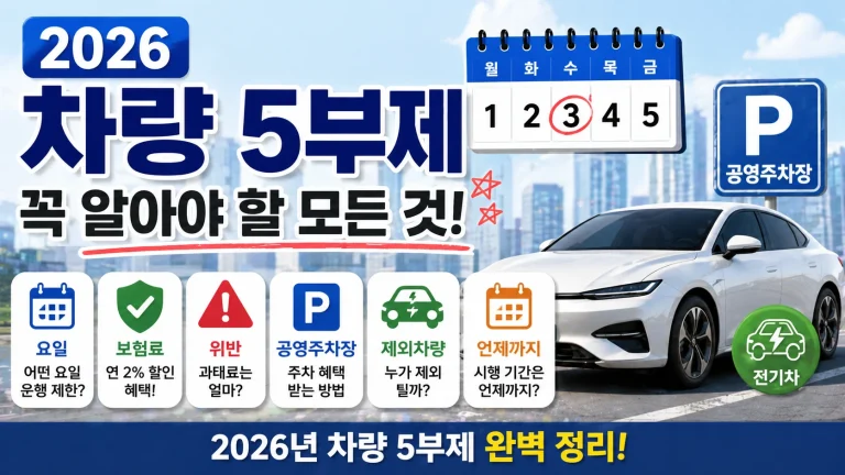 2026 차량 5부제 요일, 보험료 연 2% 할인, 위반, 공영주차장, 전기차, 제외차량, 언제까지