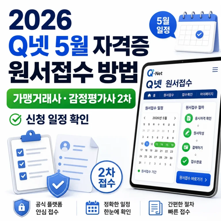 2026 Q넷 5월 자격증 원서접수 방법｜가맹거래사·감정평가사 2차 신청 일정 확인