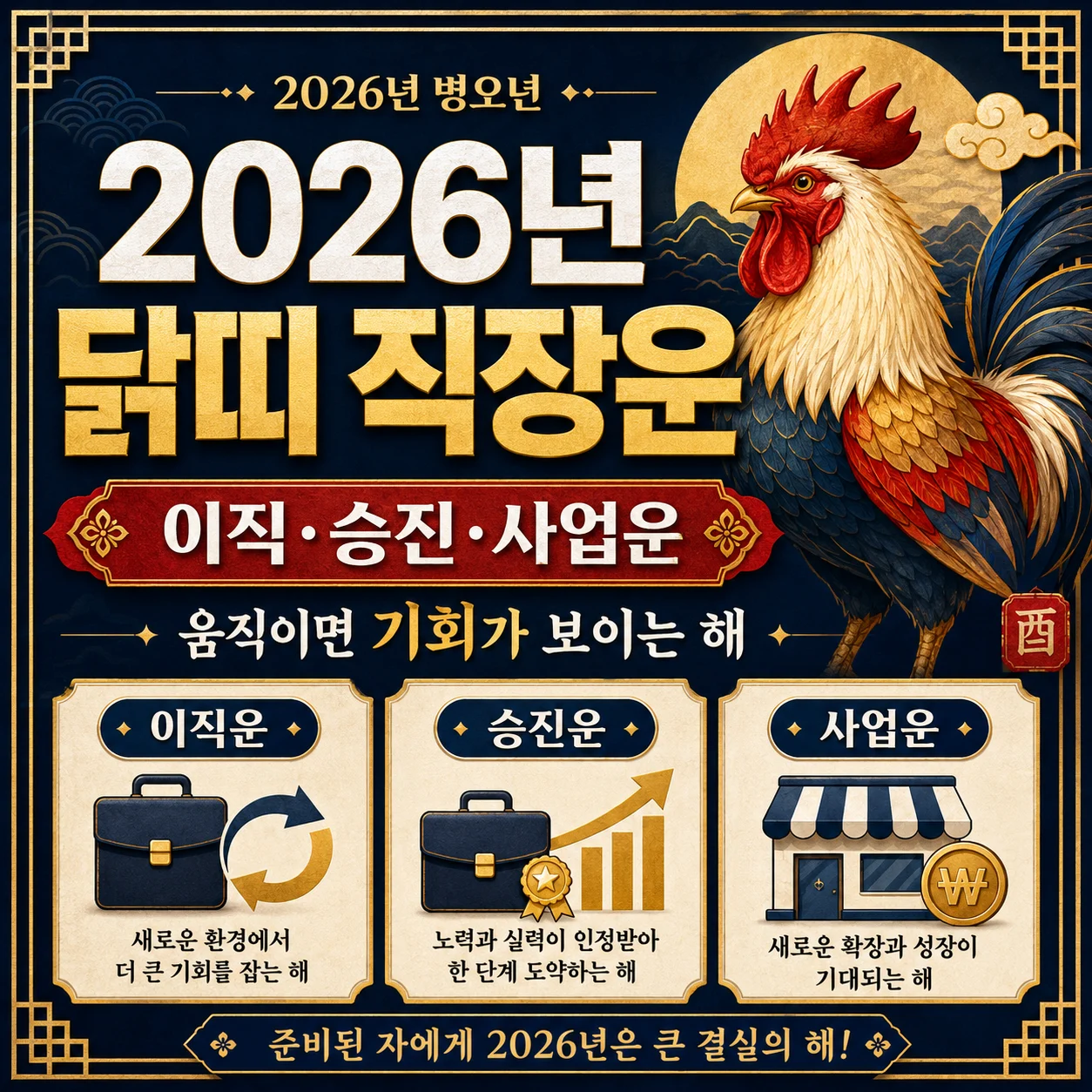 닭띠 직장운 2026｜이직·승진·사업운, 움직이면 기회가 보이는 해