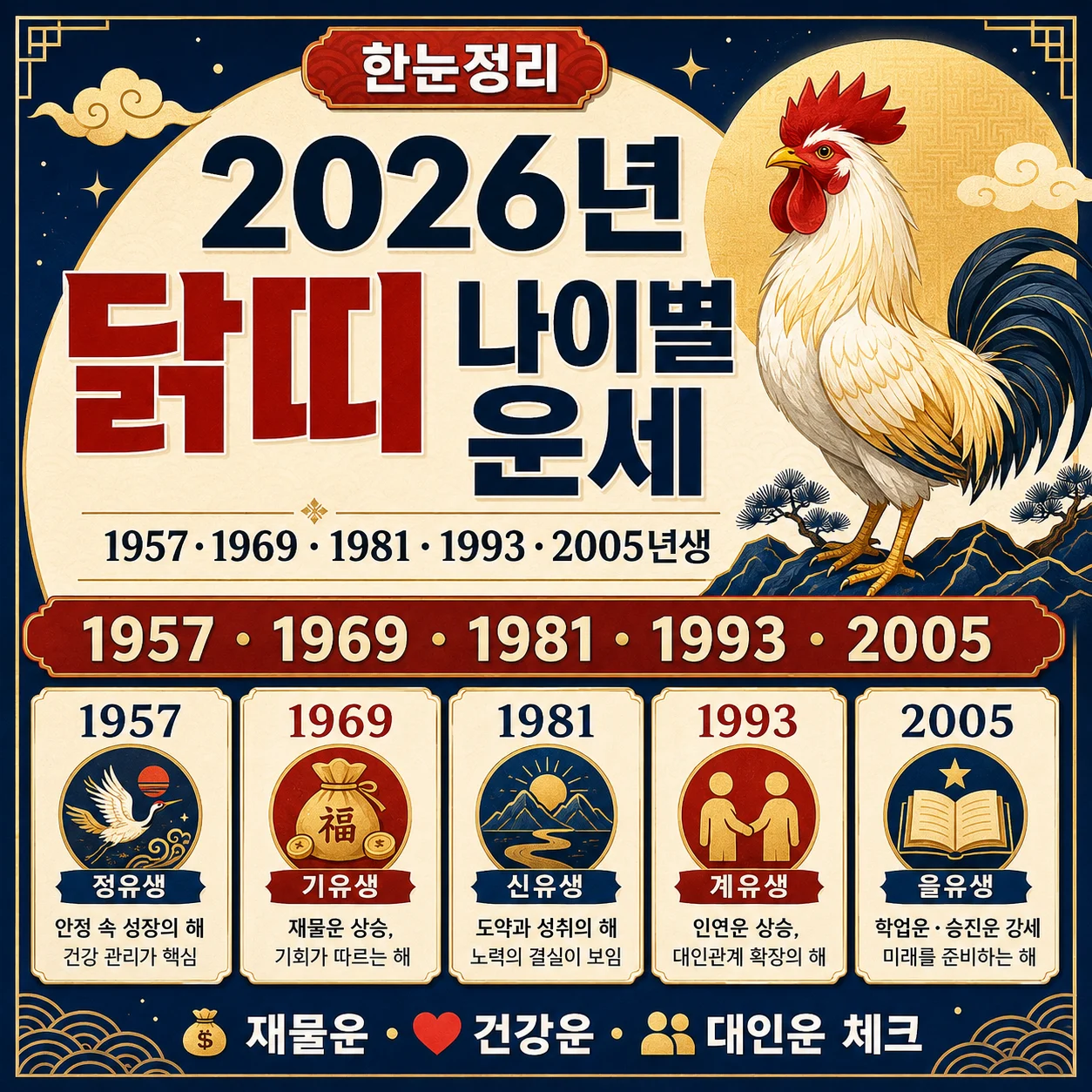 2026년 닭띠 나이별 운세｜1957·1969·1981·1993·2005년생