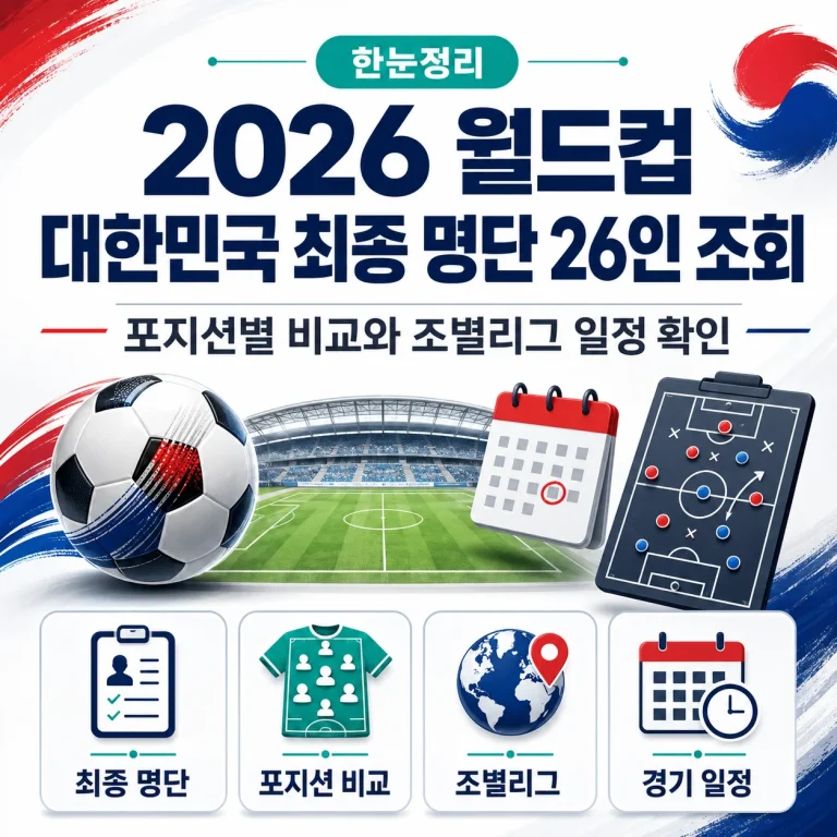 2026 월드컵 대한민국 최종 명단 26인 조회｜포지션별 비교와 조별리그 일정 확인