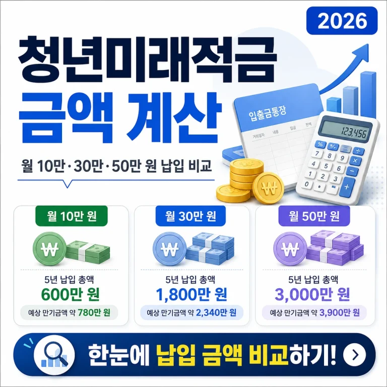 2026 청년미래적금 금액 계산: 월 10만·30만·50만 원 납입 비교
