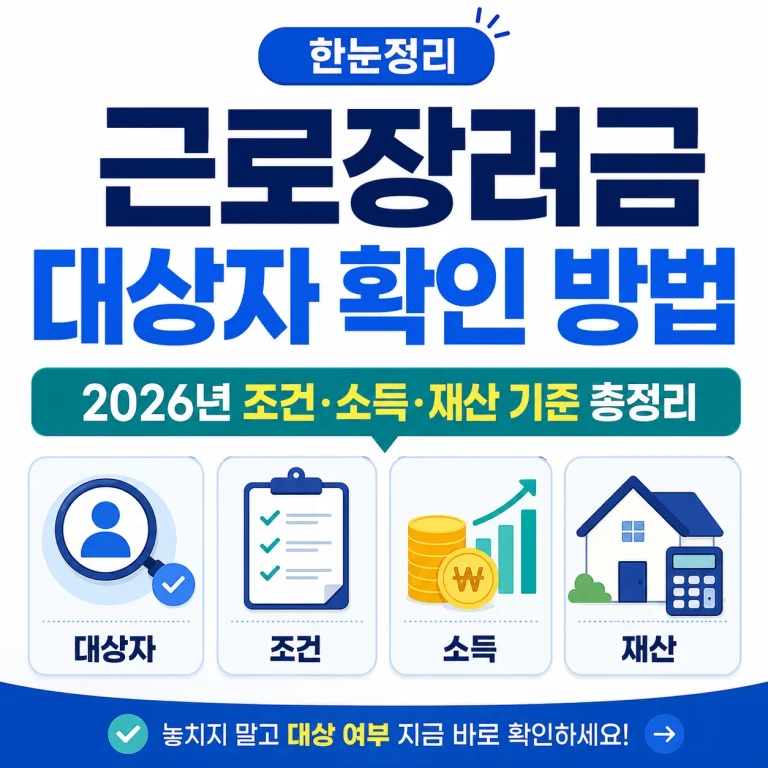 근로장려금 대상자 확인 방법｜2026년 조건·소득·재산 기준 총정리