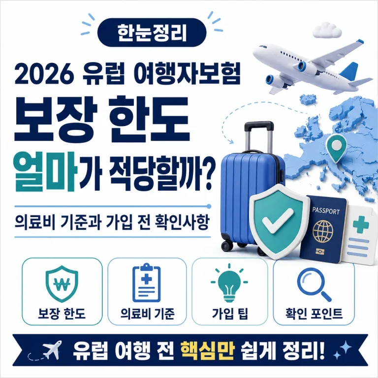 2026 유럽 여행자보험 보장 한도 얼마가 적당할까? 의료비 기준과 가입 전 확인사항