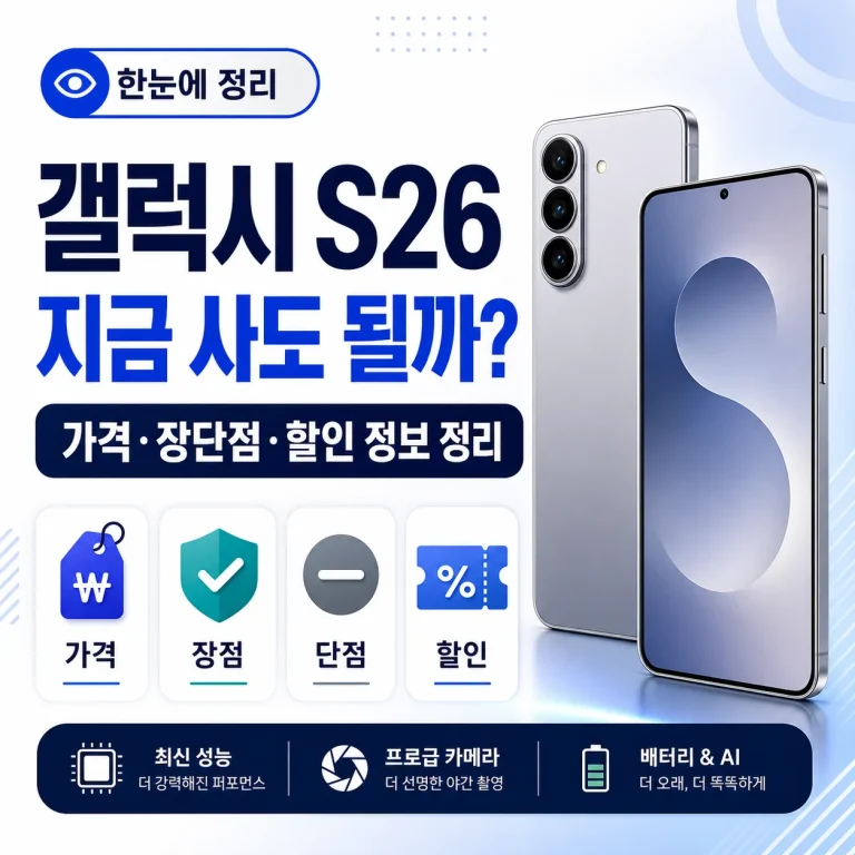 갤럭시 S26 지금 사도 될까｜가격, 장단점, 할인 정보 정리