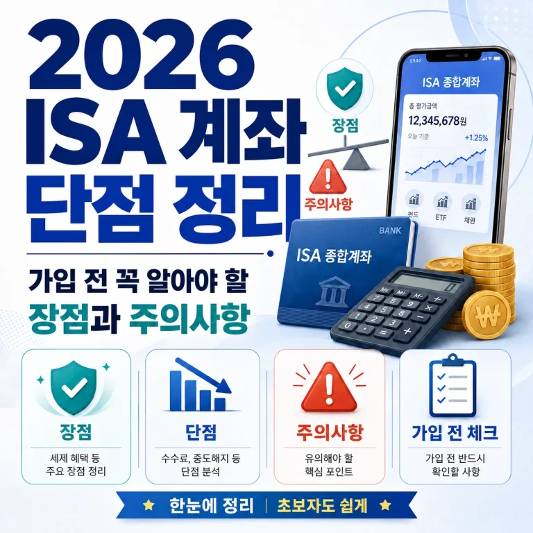 ISA 계좌 단점 정리, 2026년 가입 전 꼭 알아야 할 장점과 주의사항