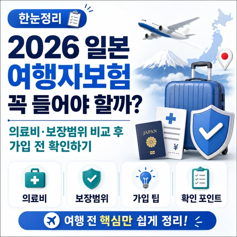 2026 일본 여행자보험 꼭 들어야 할까? 의료비·보장범위 비교 후 가입 전 확인하기