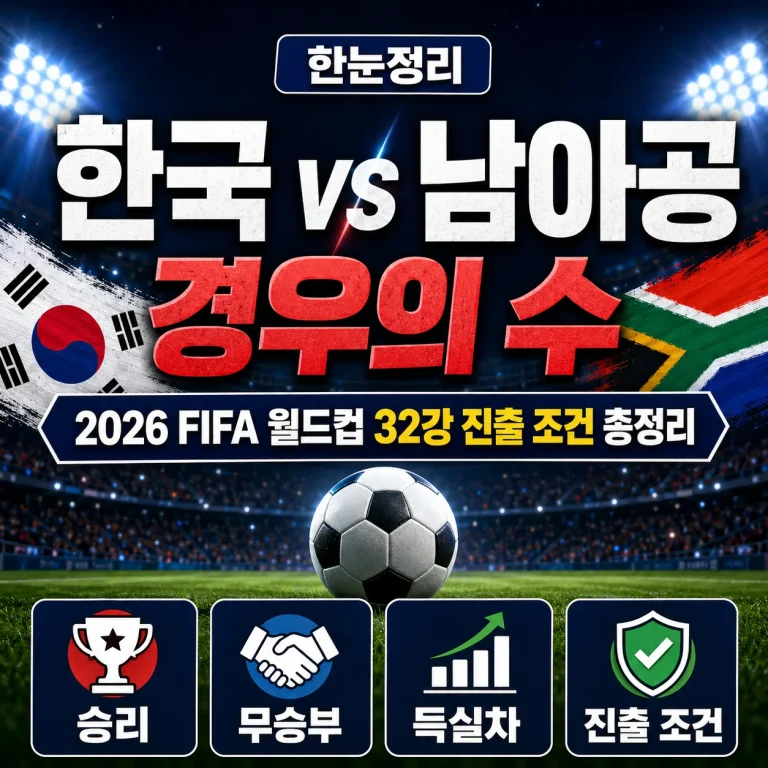 한국 남아공전 경우의 수｜2026 FIFA 월드컵 32강 진출 조건 총정리
