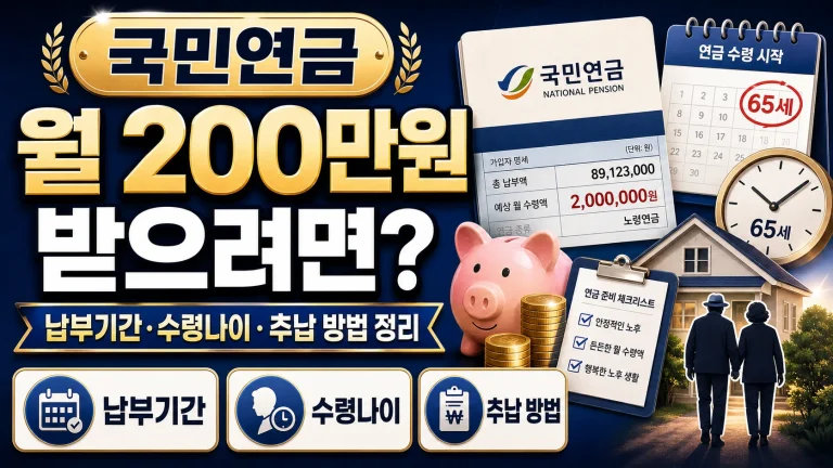 국민연금 월 200만원 받으려면? 납부기간·수령나이·추납 방법 정리