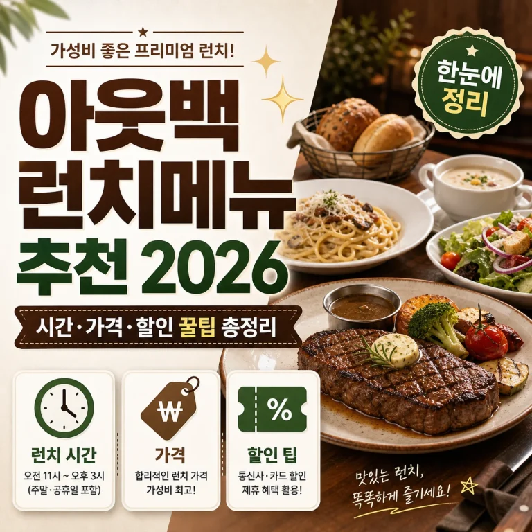 아웃백 런치메뉴 추천 2026, 시간·가격·할인 꿀팁 총정리