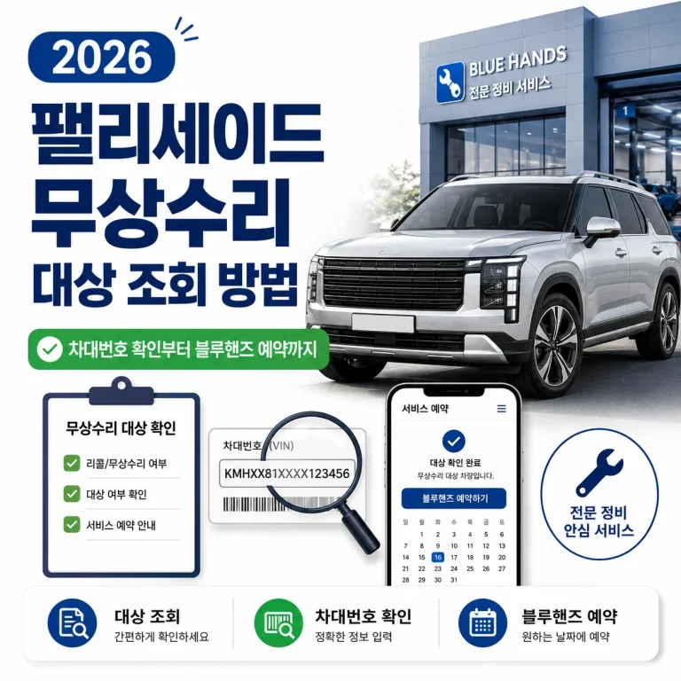 팰리세이드 무상수리 대상 조회 방법 2026, 차대번호 확인부터 블루핸즈 예약까지