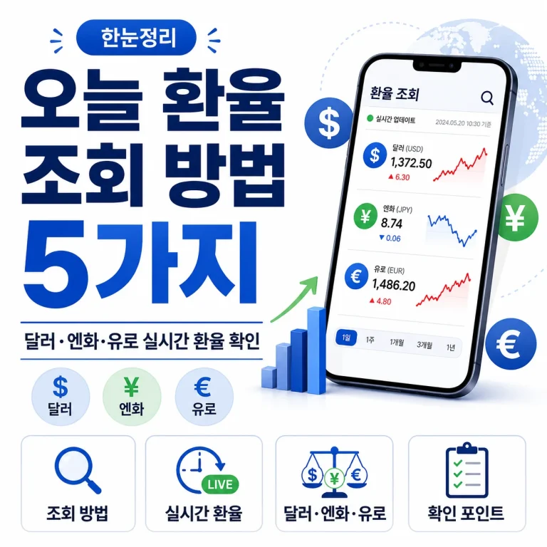오늘 환율 조회 방법 5가지｜달러·엔화·유로 실시간 환율 확인